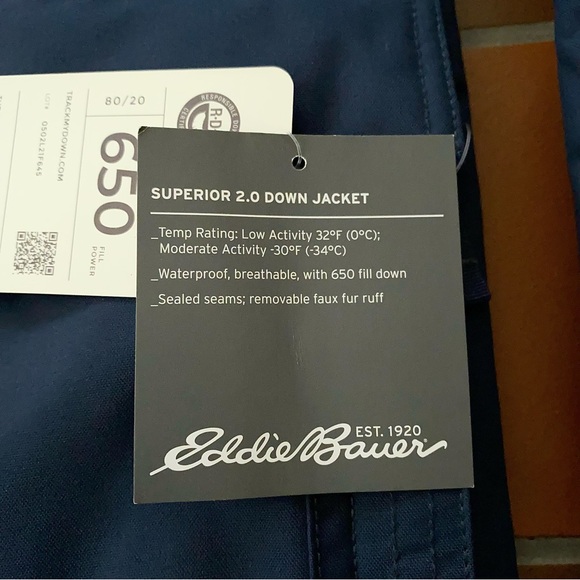 Eddie Bauer Superior Goose Down Blue Hooded Parka Jacket SZ S NWT - Picture 7 of 9